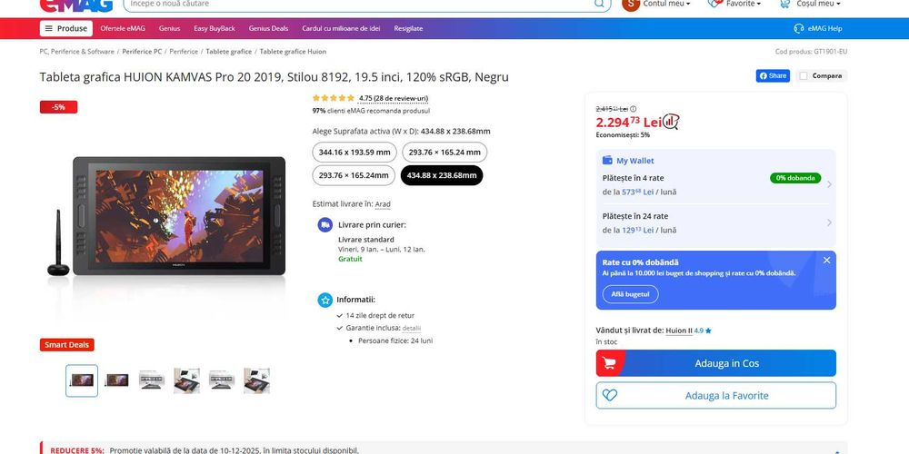 Tableta grafica "20 Huion Kamwas PRO 20 Usb tip c stilou