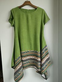 Нова зелена ленена рокля, размер L