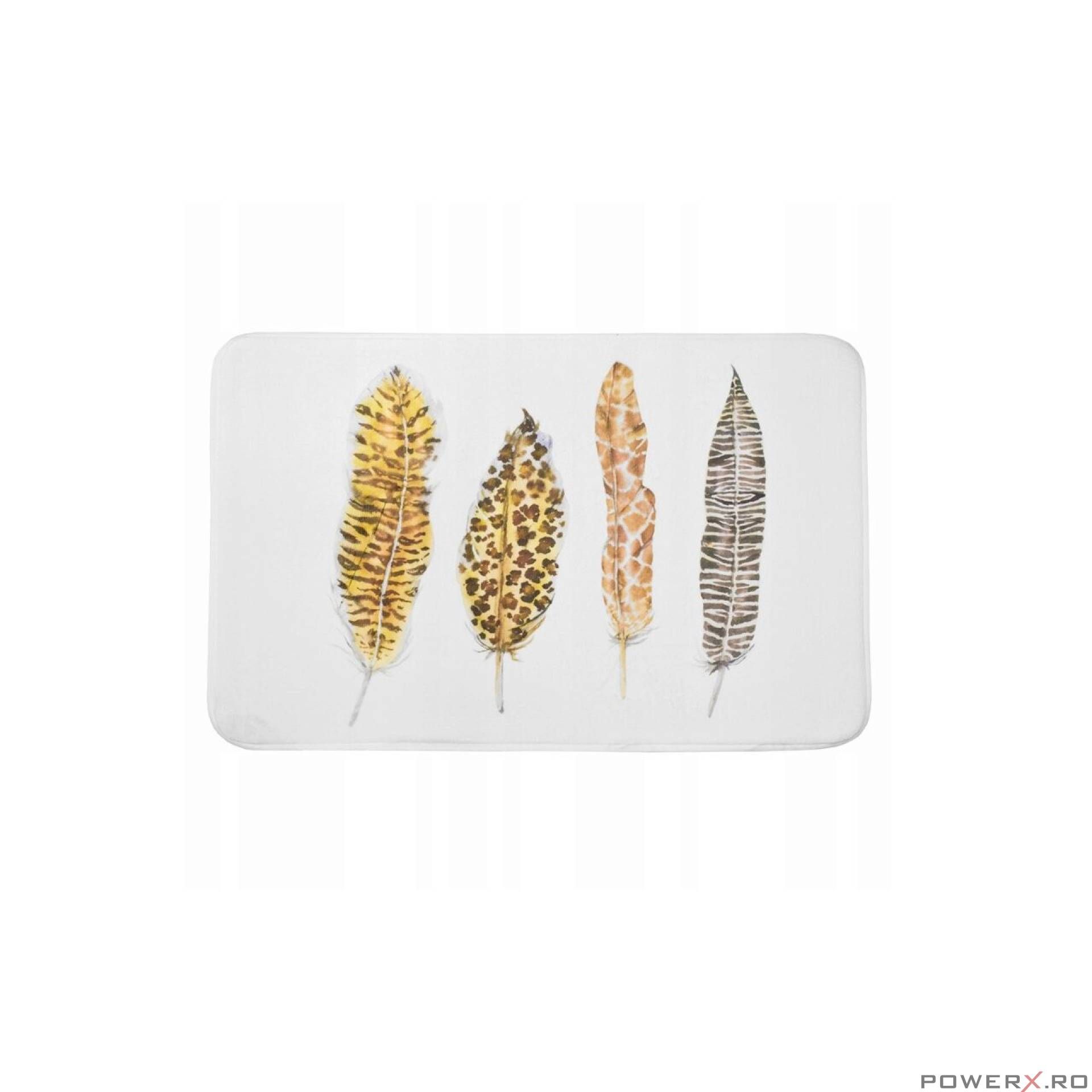 Covoras pentru baie antiaderent, pufos, 50x80 cm, alb cu imprimeu,