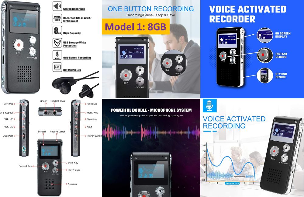 Reportofon digital Profesional Mini Spy activat prin voce 8-32 GB Nou