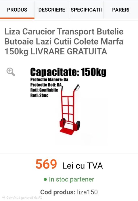 Liza cărucior marfa aproape noua butoaie baxuri 2 roti