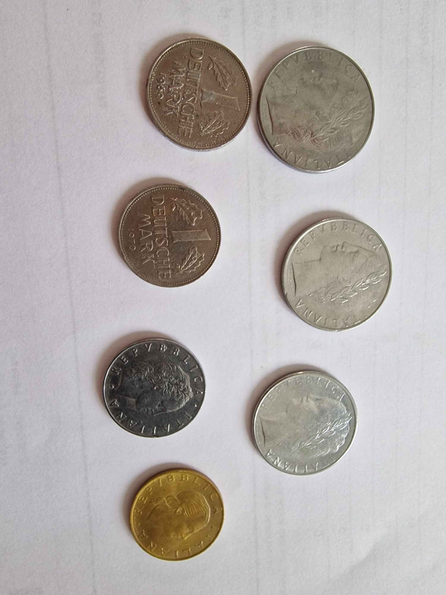 Monede Deutsche Mark 1969,1970,50 lire italiene1950,100 lire1974,1978