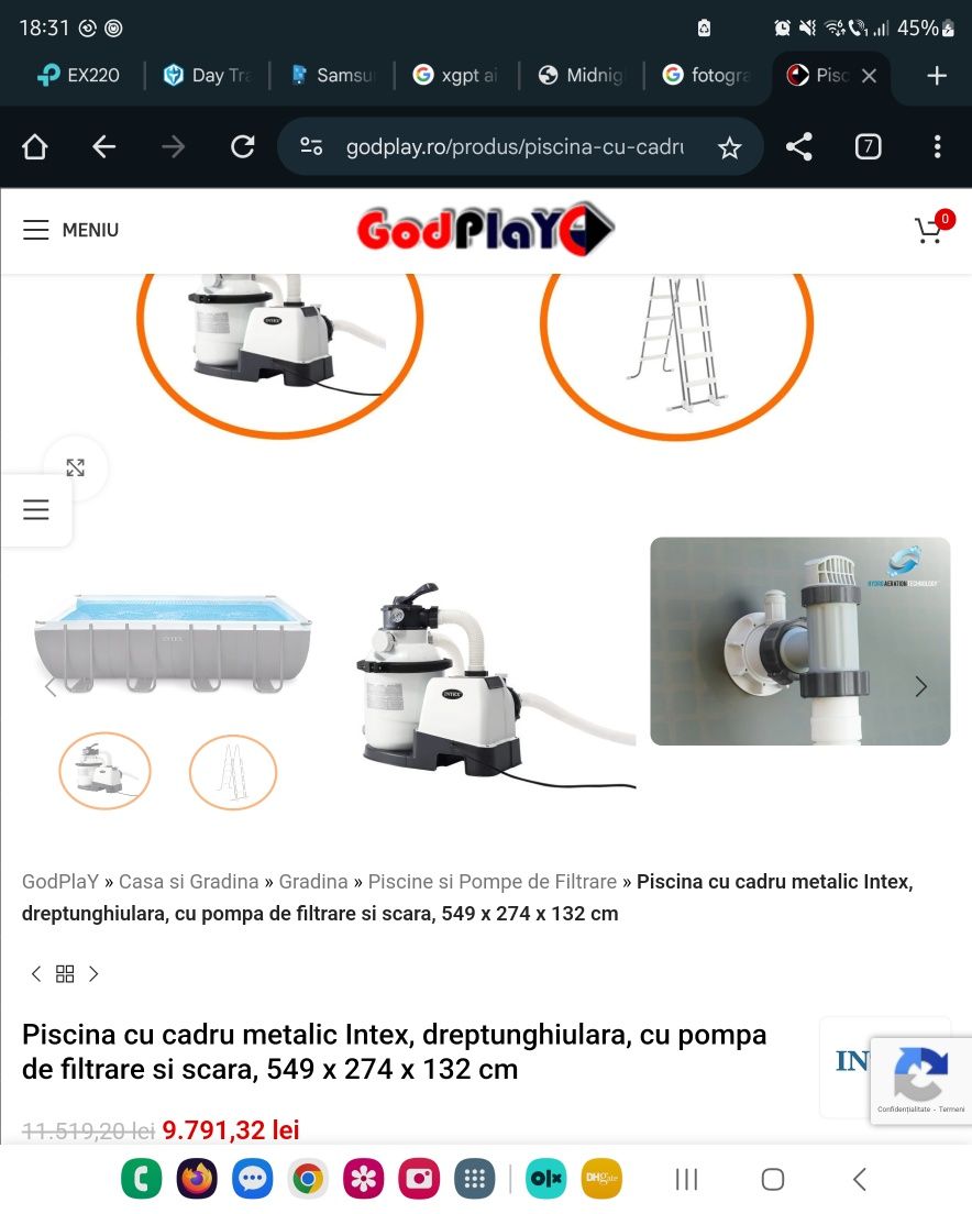 Piscina cu cadru metalic Intex, dreptunghiulara, cu pompa de filtrare