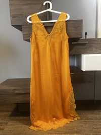 Дълга жълта рокля HM сатен размер S
