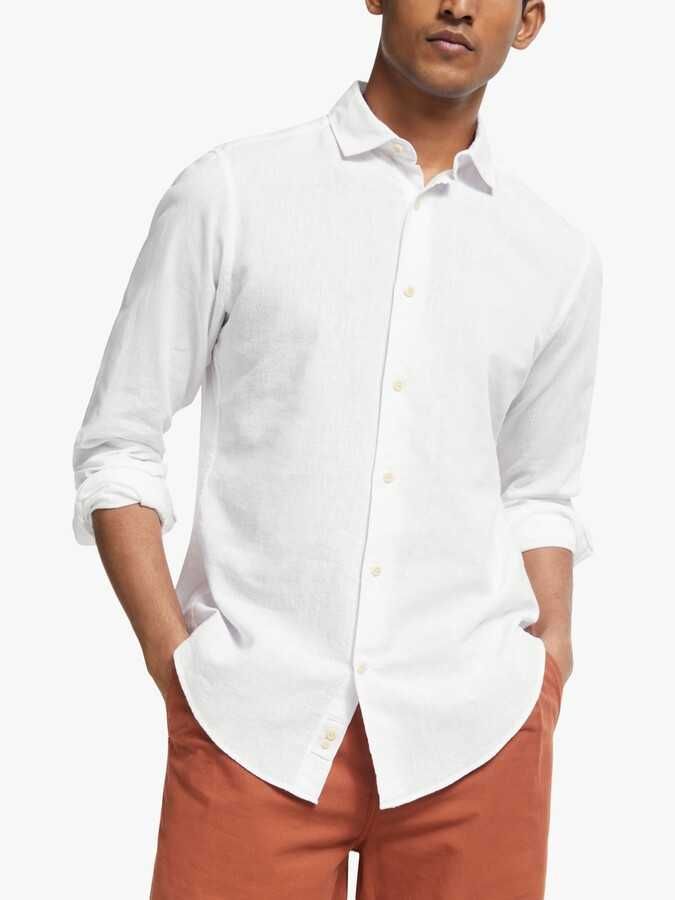 Бяла, ленена, мъжка риза John Lewis, размер М