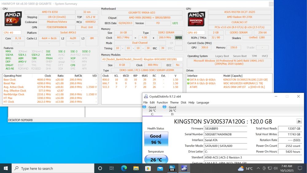 PC complet AMD FX-8350, 16GB RAM, SSD+HDD, R9 270X, ASUS 24”