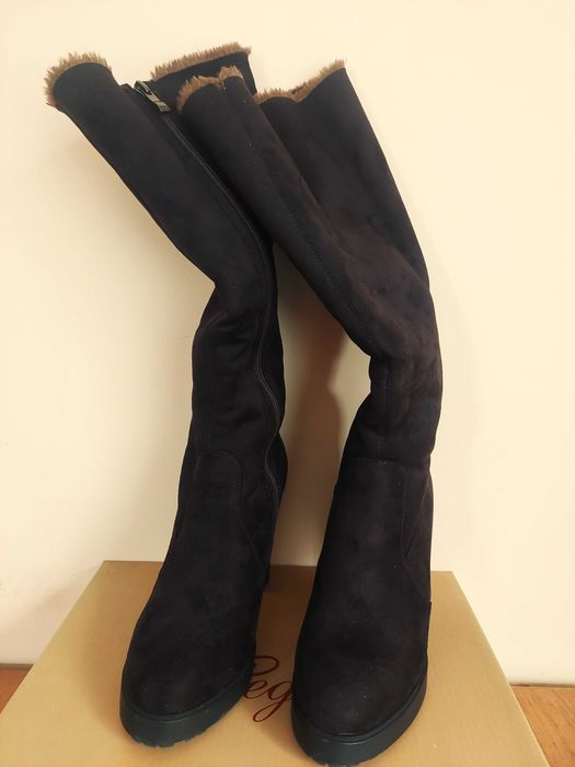 Нови дамски топли ботуши с ток и платформа, № 36, стелка 23,5 см.