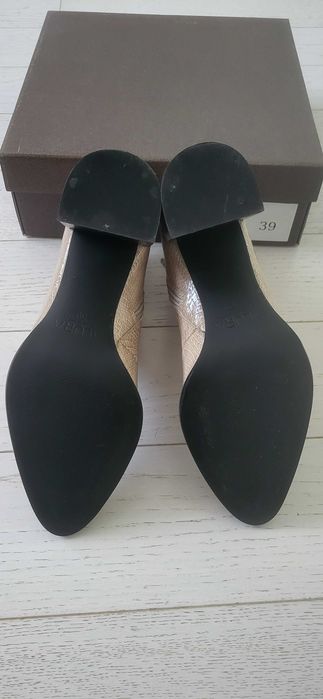 Botine de piele bej, cu toc, ALURA, mar. 39