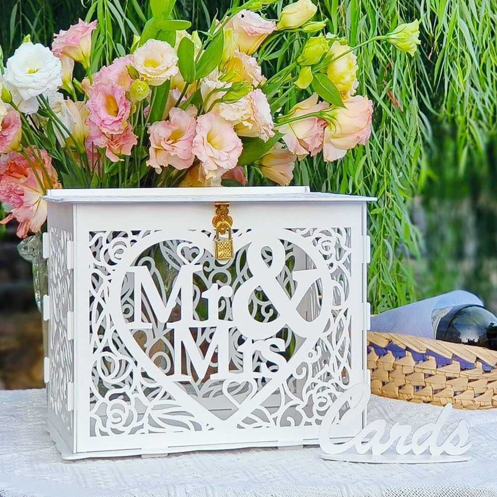 Cutie decorativa pentru evenimente, plicuri bani, 30x24x21.5cm, alb