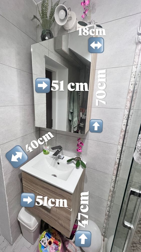 Set baie Mobexpert corp lavoar+ lavoar + dulap suspendat cu oglindă