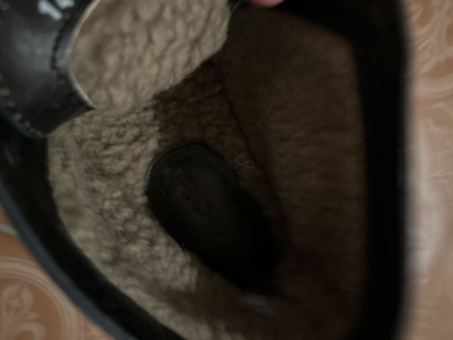 Боти от тъмно-сива кожа с вълнен каракул - р-р 39, дамски