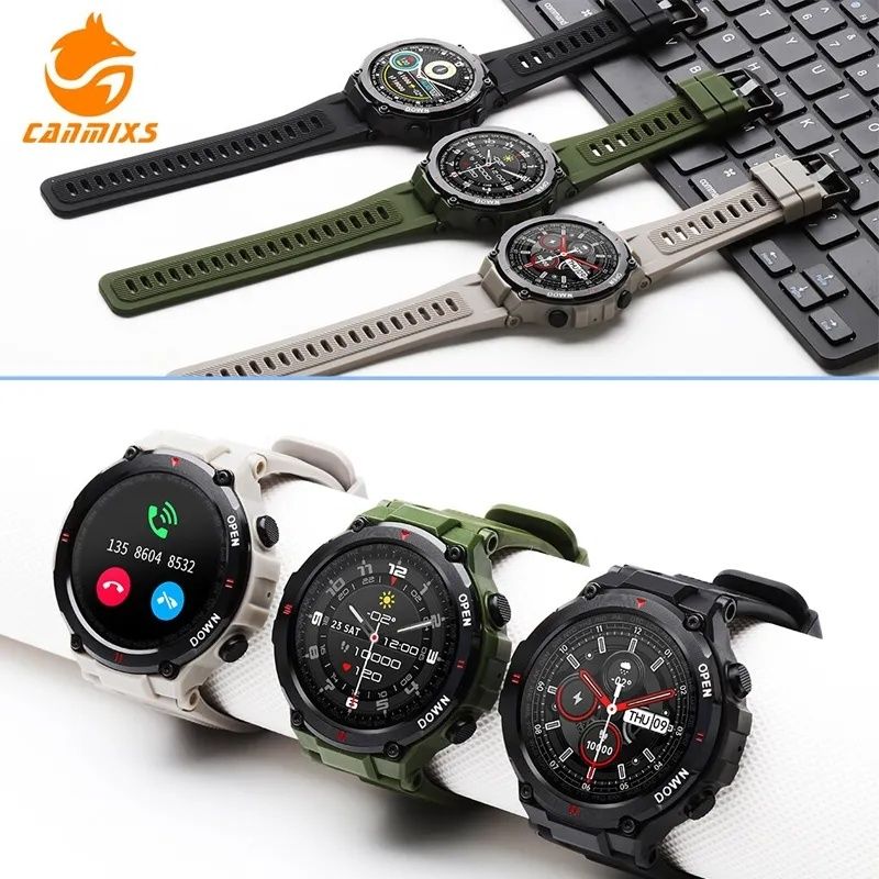 Bratara silicon 22mm neagra/gri/military Green smartwatch K22