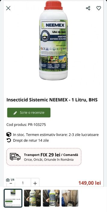 Insecticid Neemex BIO, 50% reducere , 1 Litru, Ulei de neem, Sistemic