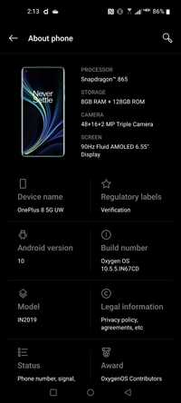 OnePlus 8 5G UW, 8 GB RAM, 128 GB ROM, Triple Camera