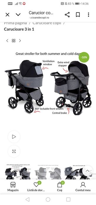 Carucior copii 3 in 1 Boston City Life cu scoica Cosmo Avionaut testat