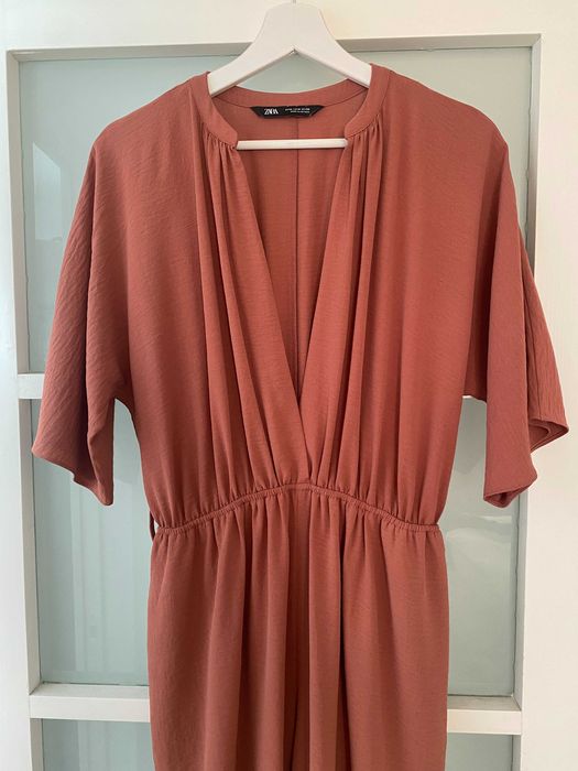 Salopeta Lunga/Combinezon larg, Zara, Roz, marimea M, maneca scurta