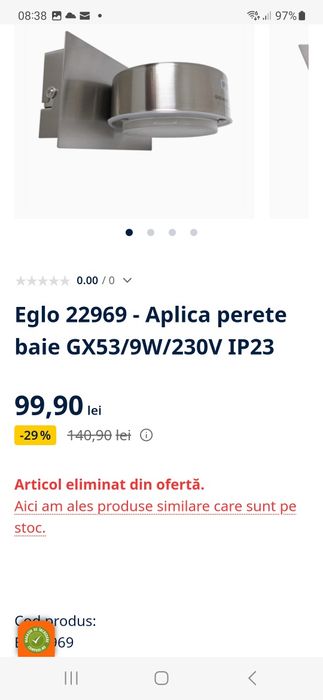 2x Aplica perete baie Eglo Super Oferta