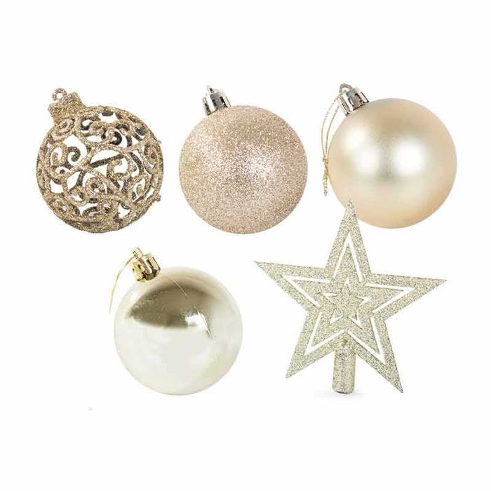 Златист комплект коледни топки 100 броя, със звезда за елха