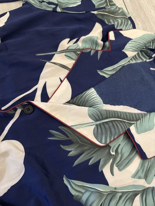 Pijama noua satin frunze bleumarin s36