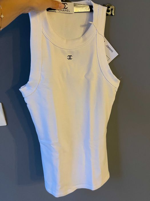 Бял топ потник шанел chael блузка тениска бяла горница памук 100%