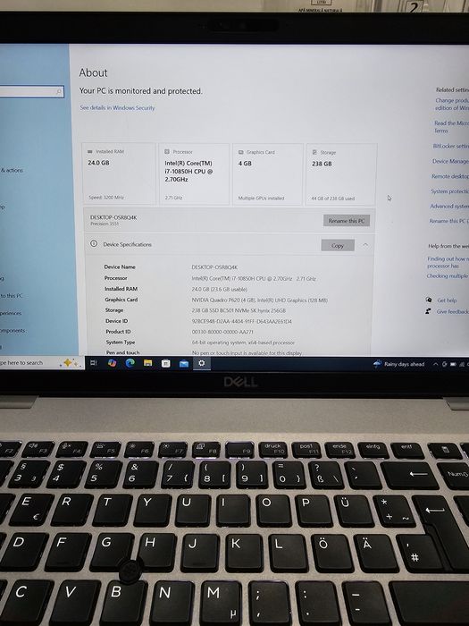 Laptop Dell Precision 3551/ i7-10850H/ Nvidia Quadro P620