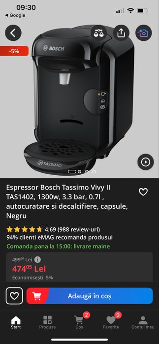 Espressor Bosch Tassimo Vivy alb plus capsula cafea reutilizabila