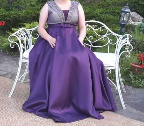 Rochie lunga de seara / revelion / nunta / nasa / gala mov cu argintiu