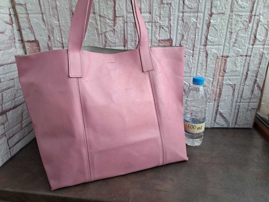 дамска чанта,розова кожена торба-естествена кожа