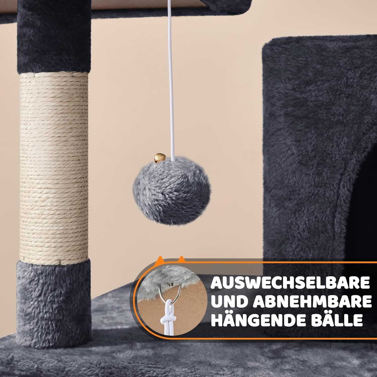 Ansamblu joaca pisici 147 cm, casuta si platforme |YT 615312 Dark Gray