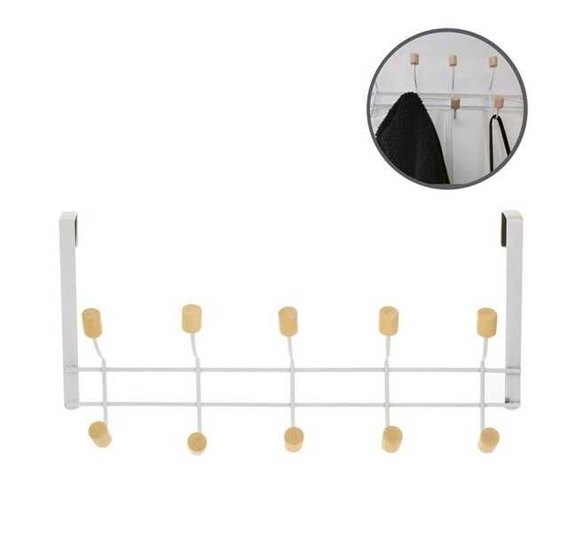 Закачалка за врата, Бяла, 10 куки за закачване на дрехи 2x28см
