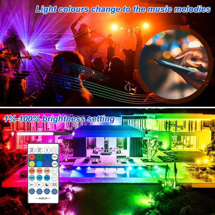 LED RGB прожектор, 100W външен прожектор WiFi IP66