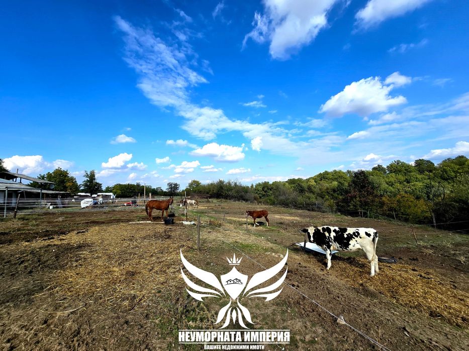 Продавам обор, краварник, склад 1303кв.м. и земя 24727кв. с.Долнослав