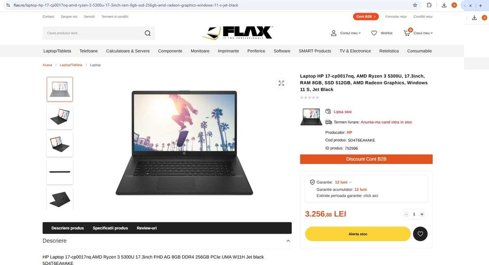 Laptop HP cu display 17.3 full hd  , Ryzen 3 5300u  -nou , sigilat