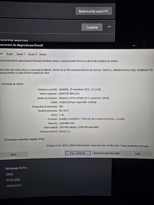 Vând Kit format din i7 7700 3,6 GHz + placa de baza MSI B250 PC MATE