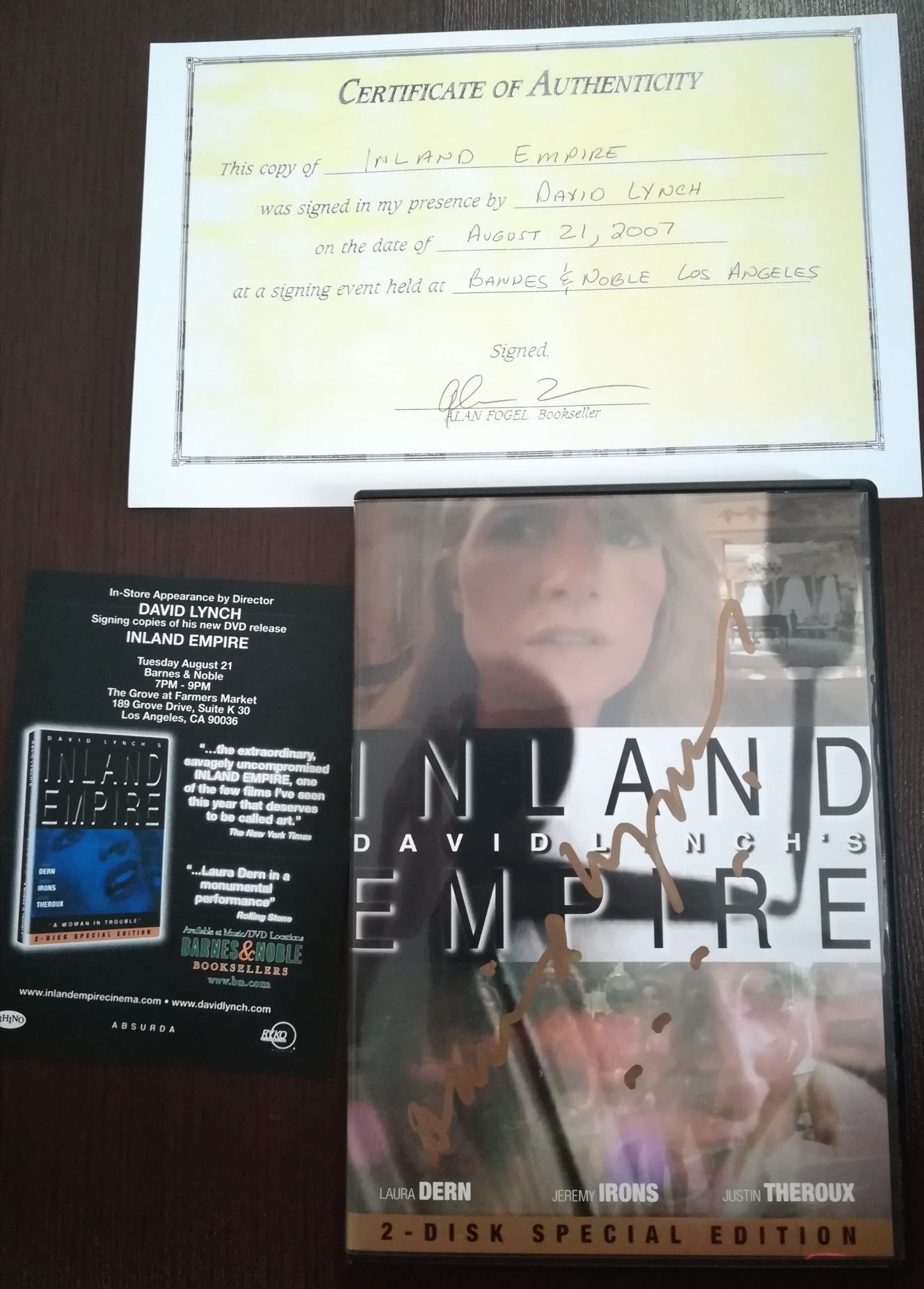 Autograf original David Lynch DVD Inland Empire