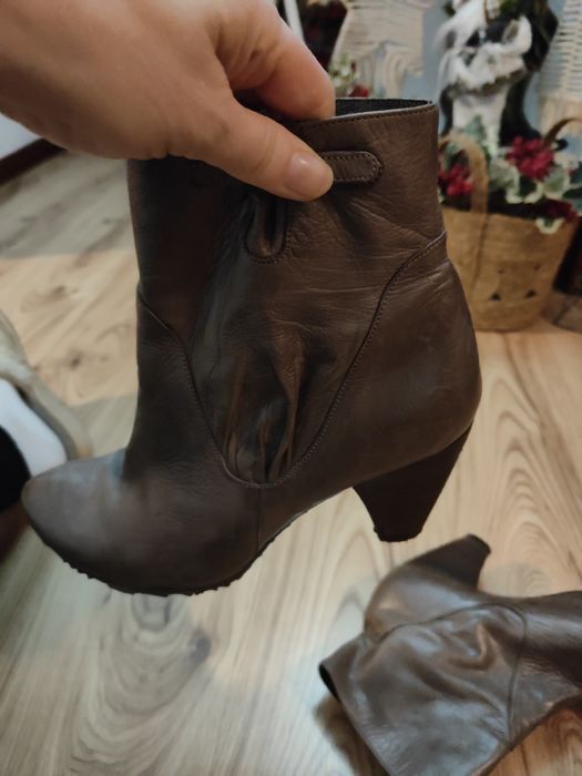 Botine gri piele naturala