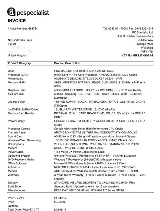 PC Gaming, Intel Six Core i7-4930K, 32 GB RAM, NV GTX 770 [SecondHand]