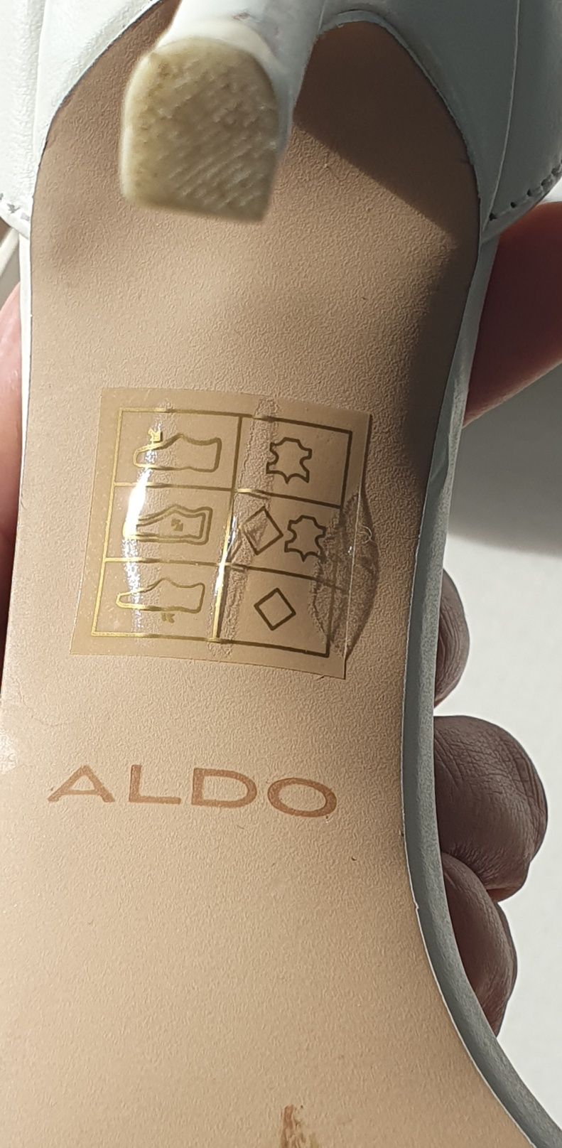 Sandale 37 Aldo, piele interior-exterior, alb, toc 10 cm