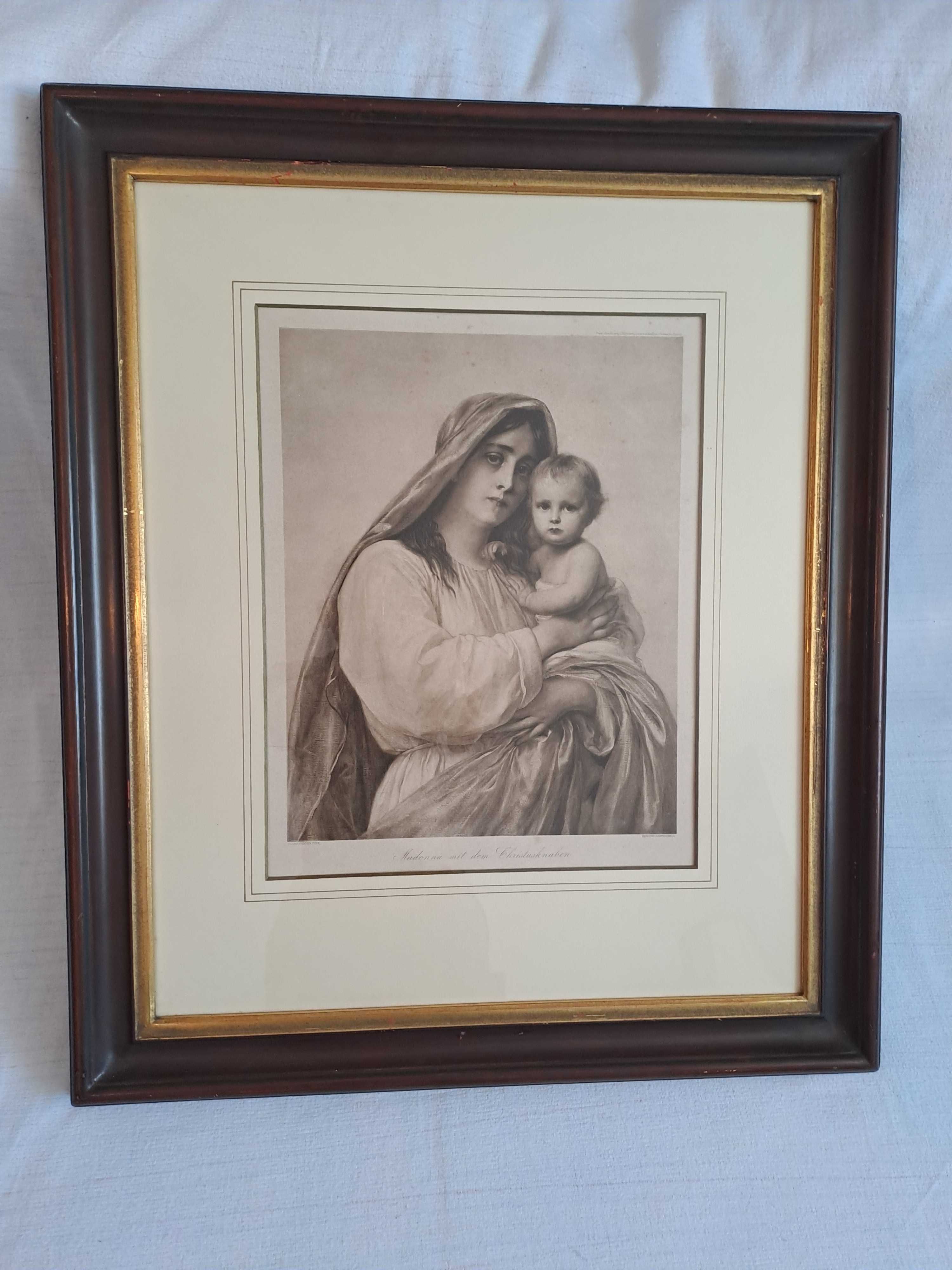 gravura veche Madonna si pruncul