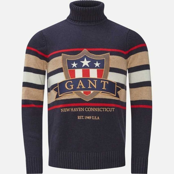Gant Banner Shield - Оригинален мъжки пуловер от вълна размер XL