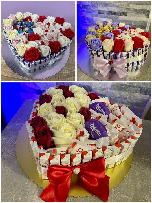 Buchet din trandafiri de sapun sau satin / Aranjamente florale/ dulci