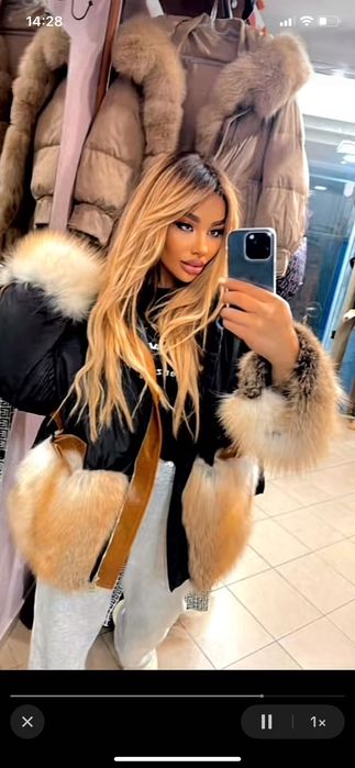 Loewe яке с естествен косъм и гъши пух