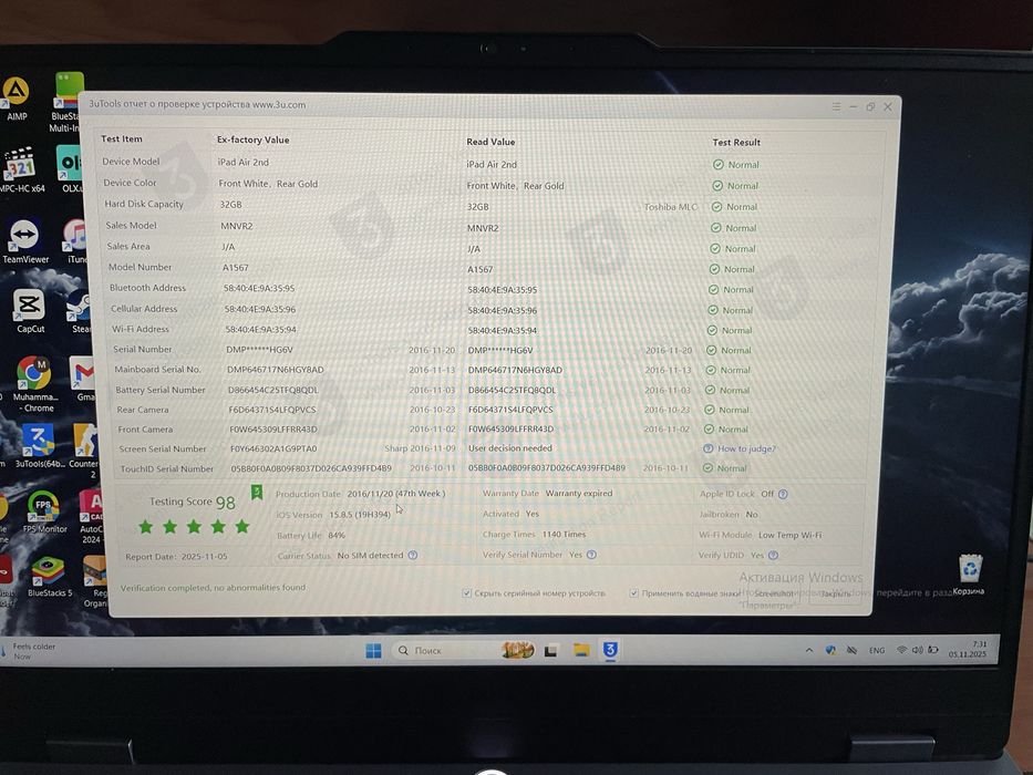 iPad Air 2 LL/A Wi-Fi+Sim ideal sotladi