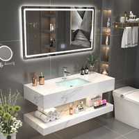 Мраморный умывальник, скандинавский шкаф для ванной комнаты с зеркалом