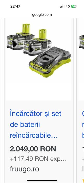 Ryob 2x acumulatori litiu+ de 5.0Ah și încărcător