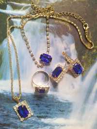 Set de bijuterii superbe de ocazie, cu pietre albastre și verzi
