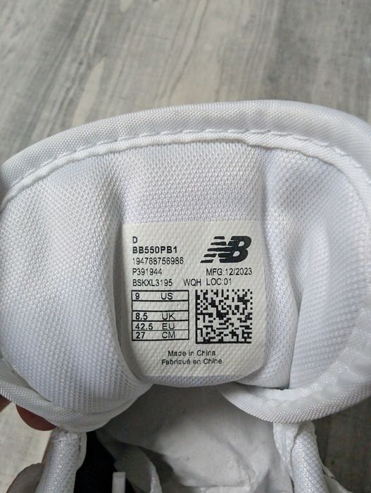 New Balance 550 White & Grey 42.5 Unisex