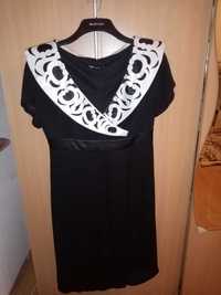 rochie negru/alb, cu guler amplu