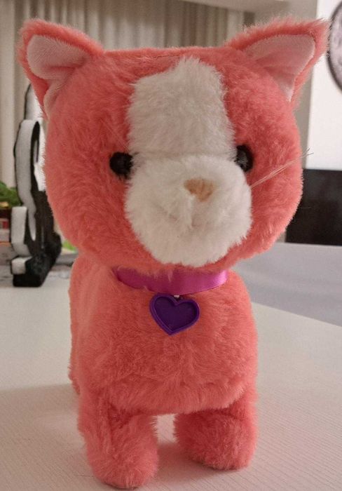 NORIEL - Pisica plus, merge, miauna, canta, da din coada, roz, 30 cm