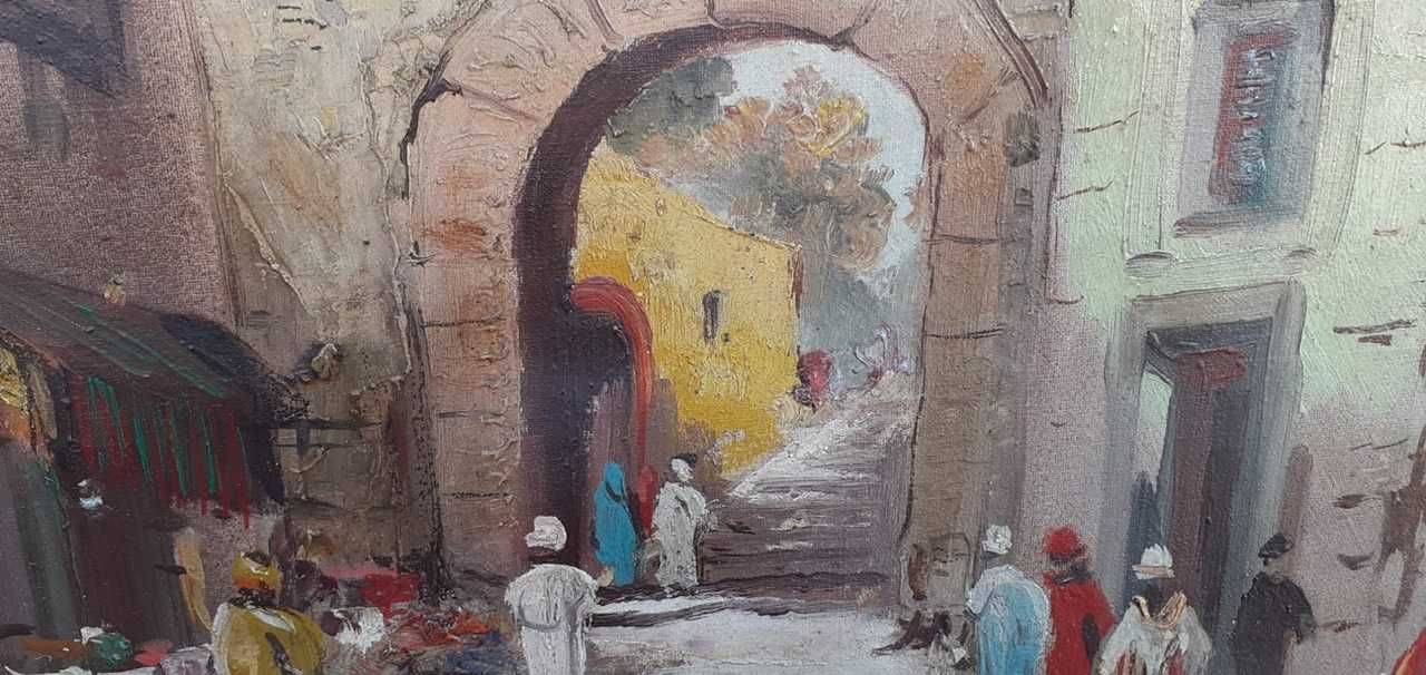 Tablou vechi - bazar oriental - semnat H. Carnier